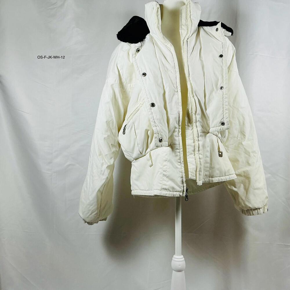 Ossi Women's White Ski Jacket w/Black Faux Fur Collar Size 12